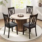 Costway Lot de 4 chaises de cuisine sans accoudoirs en tissu de lin, rembourrées, avec cadre en bois d'hévéa, gris/naturel