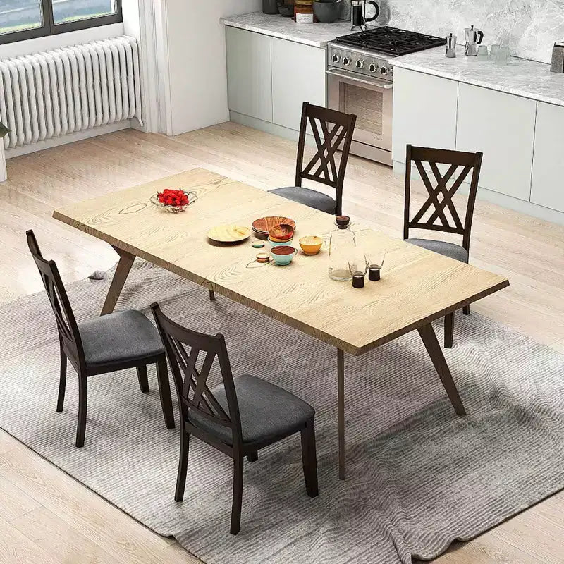 Costway Lot de 4 chaises de cuisine sans accoudoirs en tissu de lin, rembourrées, avec cadre en bois d'hévéa, gris/naturel