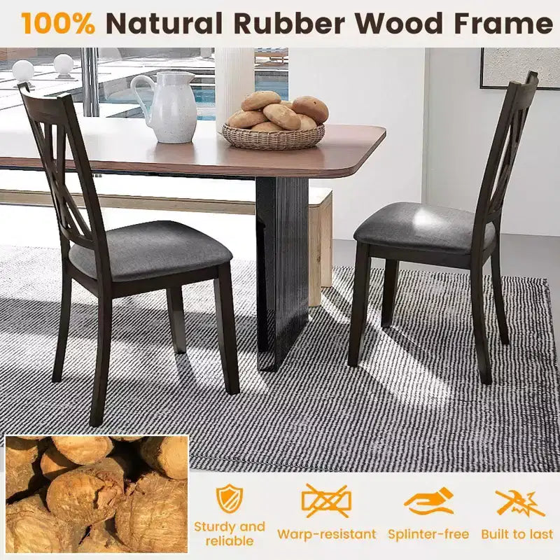 Costway Lot de 4 chaises de cuisine sans accoudoirs en tissu de lin, rembourrées, avec cadre en bois d'hévéa, gris/naturel