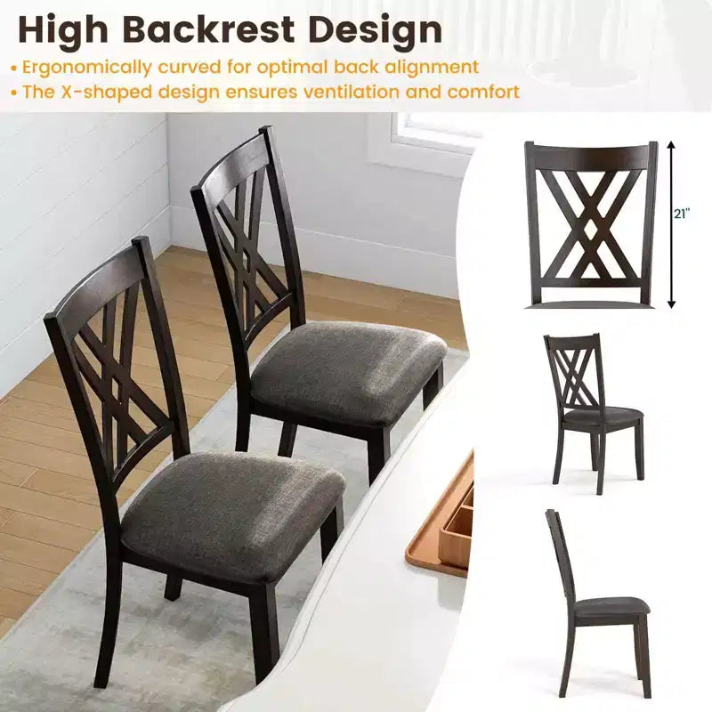 Costway Lot de 4 chaises de cuisine sans accoudoirs en tissu de lin, rembourrées, avec cadre en bois d'hévéa, gris/naturel