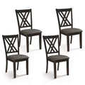 Costway 4 PCS Linen Fabric Upholstered Kitchen Armless Chairs with Rubber Wood Frame Gray/Natural