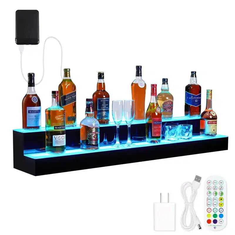 LED Lighted Liquor Shelf 2/3/4 Tier - Acrylic Backlit Bottle Rack with Remote/App Control, Stylish Holder for Home Bar, Wine & Whiskey