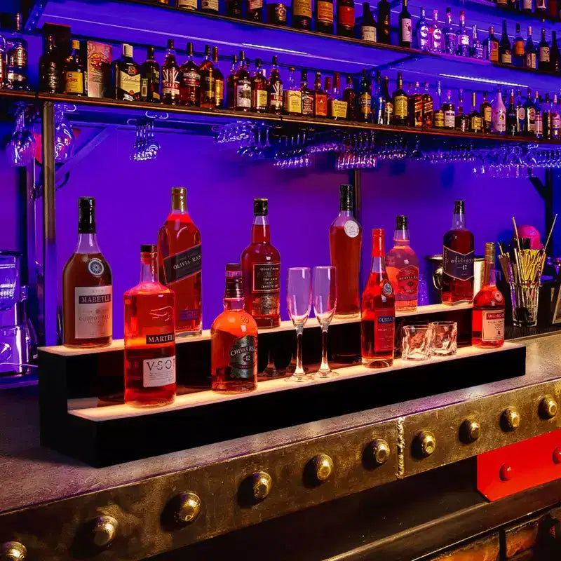 LED Lighted Liquor Shelf 2/3/4 Tier - Acrylic Backlit Bottle Rack with Remote/App Control, Stylish Holder for Home Bar, Wine & Whiskey