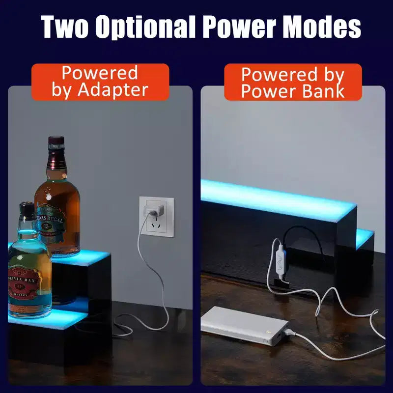 LED Lighted Liquor Shelf 2/3/4 Tier - Acrylic Backlit Bottle Rack with Remote/App Control, Stylish Holder for Home Bar, Wine & Whiskey