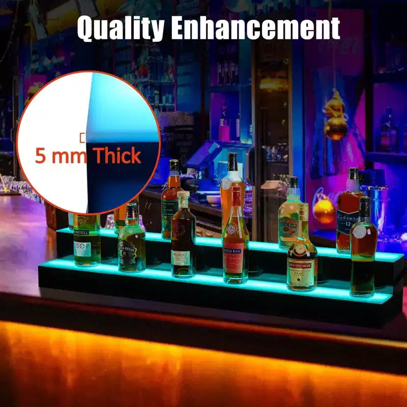 LED Lighted Liquor Shelf 2/3/4 Tier - Acrylic Backlit Bottle Rack with Remote/App Control, Stylish Holder for Home Bar, Wine & Whiskey