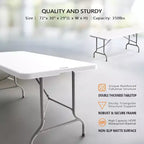 VINGLI 6 Foot Plastic Folding Table Portable Long Table for Indoor Outdoor Use Rectangular with Carrying Handle, Smooth HDPE Tabletop, White