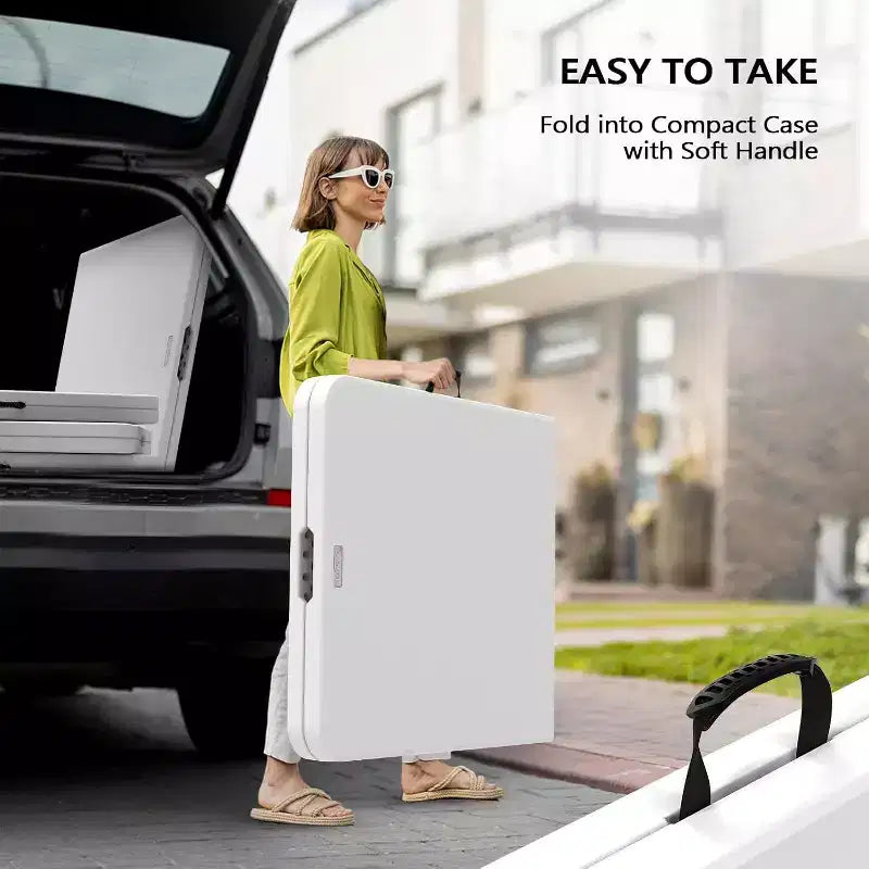 VINGLI 6 Foot Plastic Folding Table Portable Long Table for Indoor Outdoor Use Rectangular with Carrying Handle, Smooth HDPE Tabletop, White