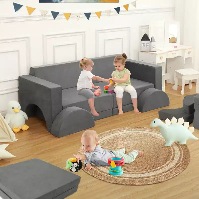 8 PCS Kids Modular Play Couch, Toddler Floor Sofa for Boys and Girls, Convertible Sofa Bed with Machine Washable Cover Multifunctional Play Couch