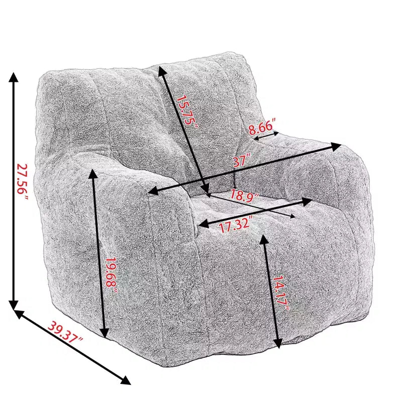 Grand pouf canapé gris foncé avec pochette latérale, fauteuil de sol moelleux pour adultes, idéal pour le jeu et la lecture