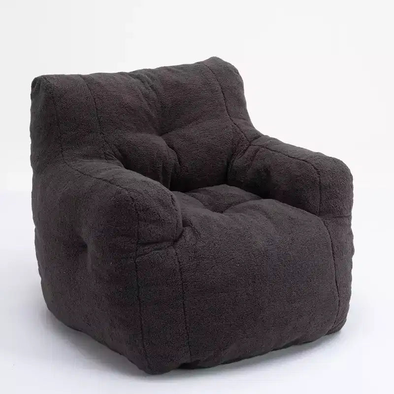 Grand pouf canapé gris foncé avec pochette latérale, fauteuil de sol moelleux pour adultes, idéal pour le jeu et la lecture