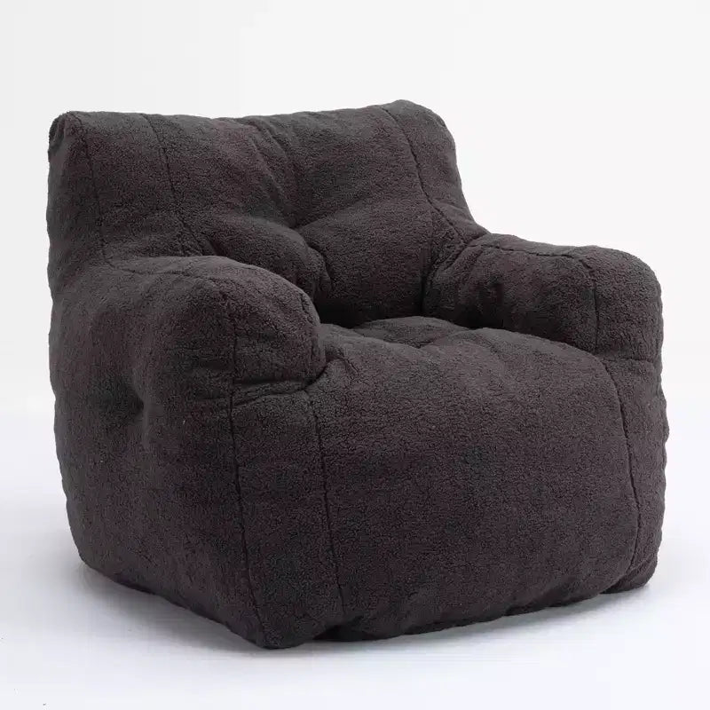 Grand pouf canapé gris foncé avec pochette latérale, fauteuil de sol moelleux pour adultes, idéal pour le jeu et la lecture