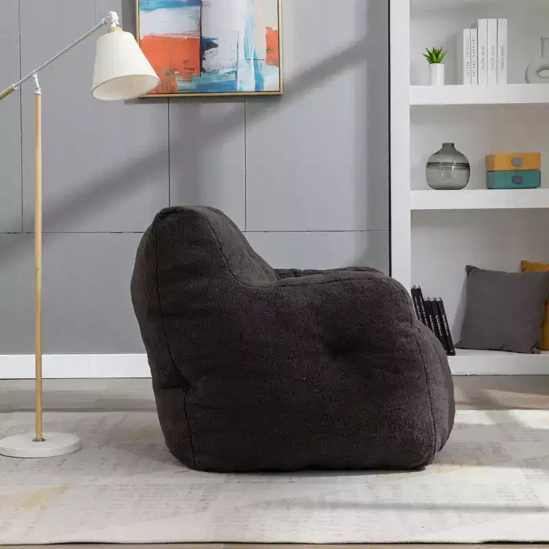 Grand pouf canapé gris foncé avec pochette latérale, fauteuil de sol moelleux pour adultes, idéal pour le jeu et la lecture