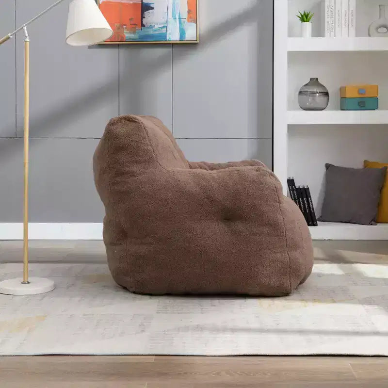 Grand pouf canapé gris foncé avec pochette latérale, fauteuil de sol moelleux pour adultes, idéal pour le jeu et la lecture