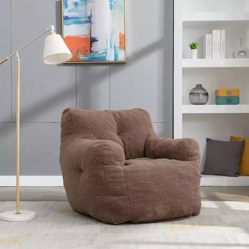 Grand pouf canapé gris foncé avec pochette latérale, fauteuil de sol moelleux pour adultes, idéal pour le jeu et la lecture