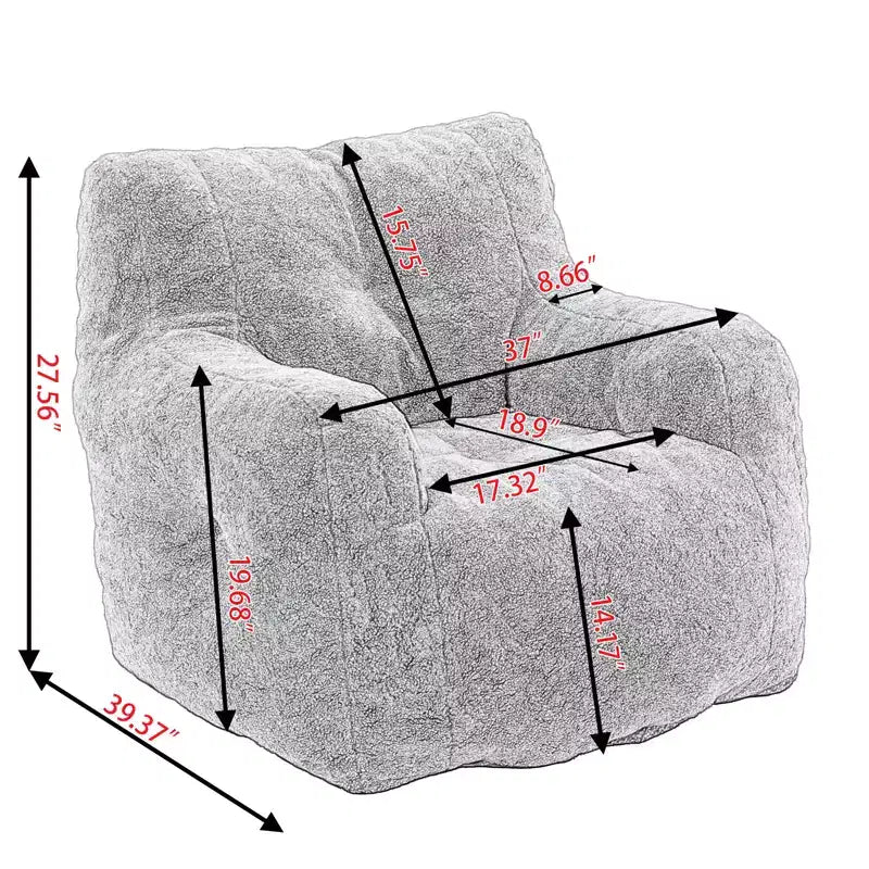 Grand pouf canapé gris foncé avec pochette latérale, fauteuil de sol moelleux pour adultes, idéal pour le jeu et la lecture