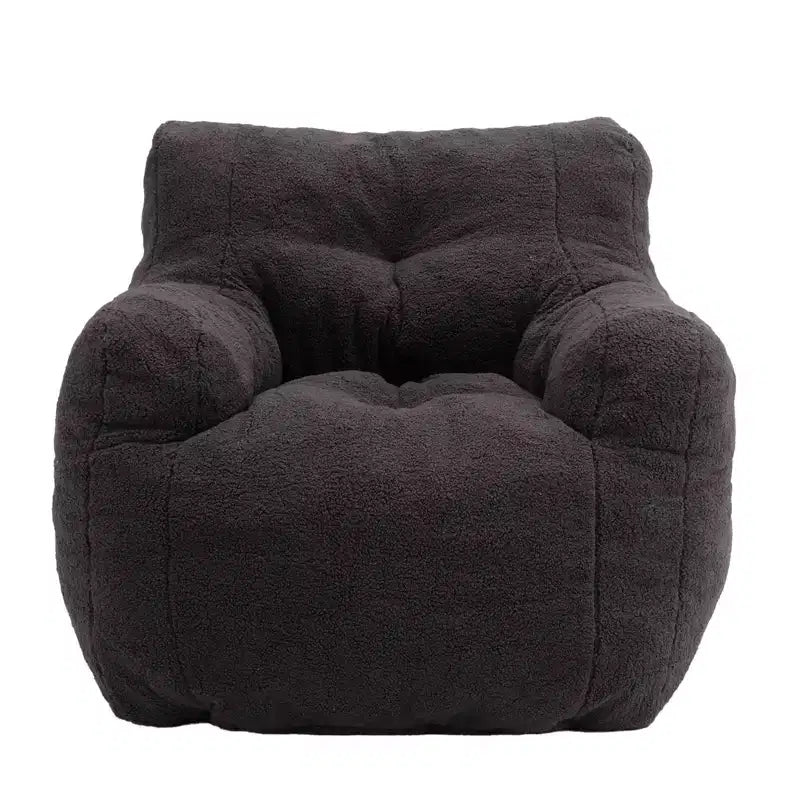 Grand pouf canapé gris foncé avec pochette latérale, fauteuil de sol moelleux pour adultes, idéal pour le jeu et la lecture