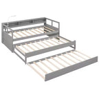 Lit de repos double XL avec 2 lits gigognes et étagères de rangement, cadre de canapé en bois avec port de chargement USB et 1 lampe offerte,