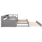 Lit de repos double XL avec 2 lits gigognes et étagères de rangement, cadre de canapé en bois avec port de chargement USB et 1 lampe offerte,