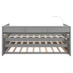 Lit de repos double XL avec 2 lits gigognes et étagères de rangement, cadre de canapé en bois avec port de chargement USB et 1 lampe offerte,