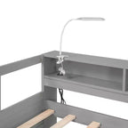 Lit de repos double XL avec 2 lits gigognes et étagères de rangement, cadre de canapé en bois avec port de chargement USB et 1 lampe offerte,