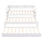 Lit de repos double XL avec 2 lits gigognes et étagères de rangement, cadre de canapé en bois avec port de chargement USB et 1 lampe offerte,