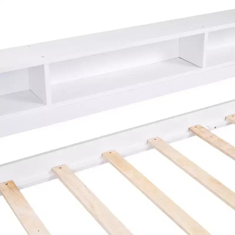 Lit de repos double XL avec 2 lits gigognes et étagères de rangement, cadre de canapé en bois avec port de chargement USB et 1 lampe offerte,
