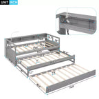 Lit de repos double XL avec 2 lits gigognes et étagères de rangement, cadre de canapé en bois avec port de chargement USB et 1 lampe offerte,