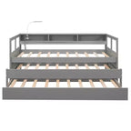 Lit de repos double XL avec 2 lits gigognes et étagères de rangement, cadre de canapé en bois avec port de chargement USB et 1 lampe offerte,