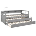 Lit de repos double XL avec 2 lits gigognes et étagères de rangement, cadre de canapé en bois avec port de chargement USB et 1 lampe offerte,