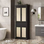 Rattan Kitchen Pantry Storage Cabinet,Cabinet,69 Freestanding Cupboard Cabinet with Drawer with Doors and Adjustable Shelves for Bathroom
