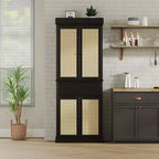 Rattan Kitchen Pantry Storage Cabinet,Cabinet,69 Freestanding Cupboard Cabinet with Drawer with Doors and Adjustable Shelves for Bathroom