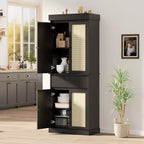 Rattan Kitchen Pantry Storage Cabinet,Cabinet,69 Freestanding Cupboard Cabinet with Drawer with Doors and Adjustable Shelves for Bathroom