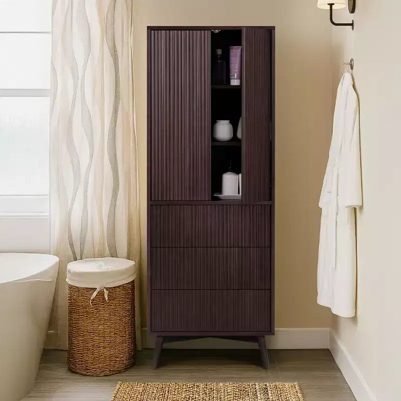 Teamson Home Tremolo Modern Boho Linen Storage Cabinet with Solid Wood & Contemporary Fluted Fronts