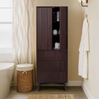 Teamson Home Tremolo Modern Boho Linen Storage Cabinet with Solid Wood & Contemporary Fluted Fronts