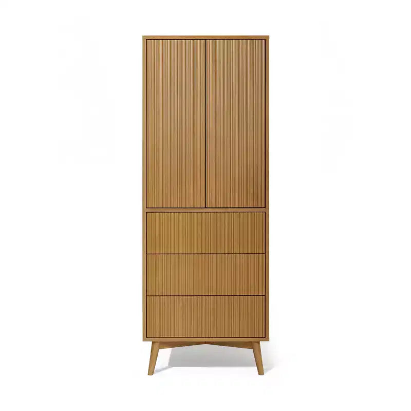 Teamson Home Tremolo Modern Boho Linen Storage Cabinet with Solid Wood & Contemporary Fluted Fronts