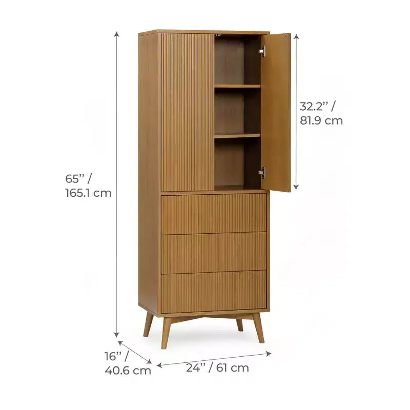 Teamson Home Tremolo Modern Boho Linen Storage Cabinet with Solid Wood & Contemporary Fluted Fronts