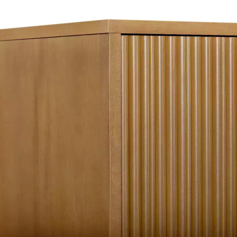 Teamson Home Tremolo Modern Boho Linen Storage Cabinet with Solid Wood & Contemporary Fluted Fronts