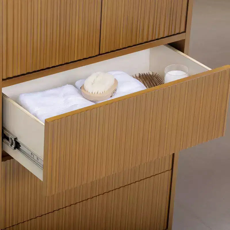 Teamson Home Tremolo Modern Boho Linen Storage Cabinet with Solid Wood & Contemporary Fluted Fronts