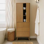 Teamson Home Tremolo Modern Boho Linen Storage Cabinet with Solid Wood & Contemporary Fluted Fronts