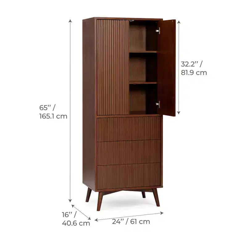 Teamson Home Tremolo Modern Boho Linen Storage Cabinet with Solid Wood & Contemporary Fluted Fronts