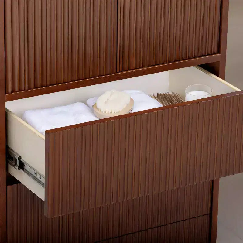 Teamson Home Tremolo Modern Boho Linen Storage Cabinet with Solid Wood & Contemporary Fluted Fronts