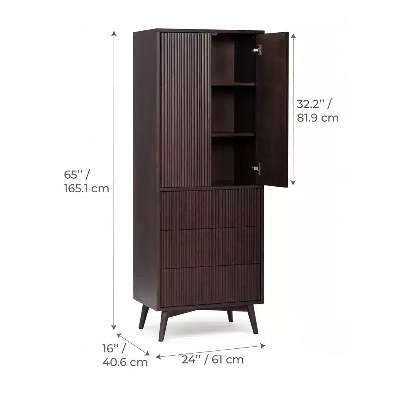 Teamson Home Tremolo Modern Boho Linen Storage Cabinet with Solid Wood & Contemporary Fluted Fronts