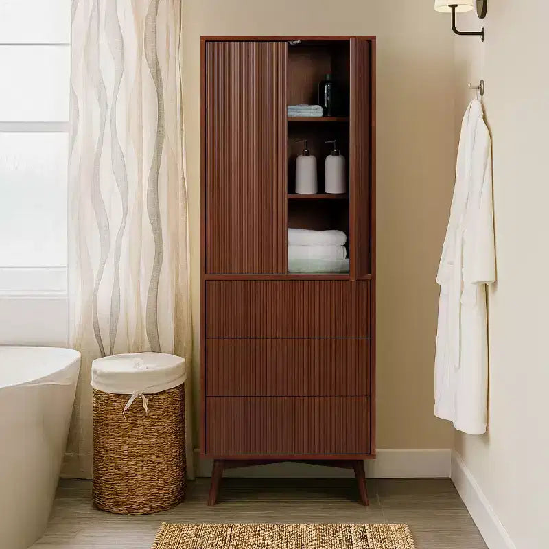 Teamson Home Tremolo Modern Boho Linen Storage Cabinet with Solid Wood & Contemporary Fluted Fronts