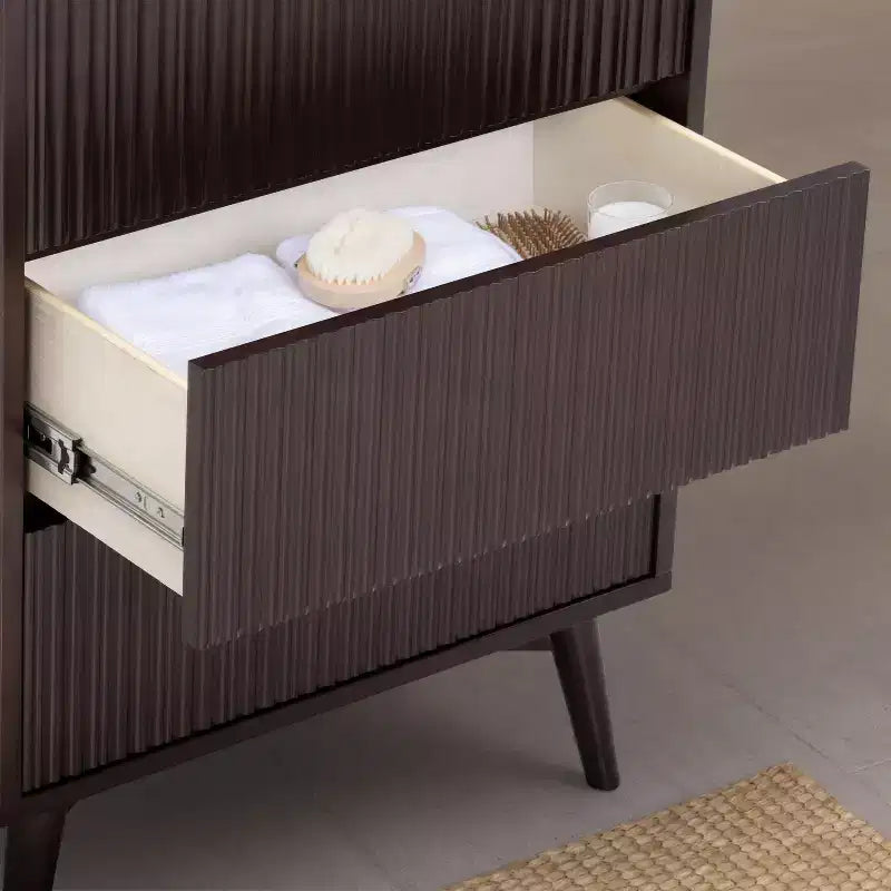 Teamson Home Tremolo Modern Boho Linen Storage Cabinet with Solid Wood & Contemporary Fluted Fronts