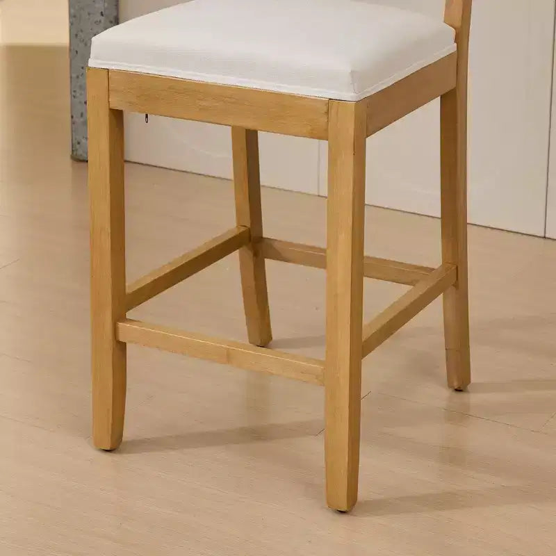 Homy Casa Solid Wood Bar Stools Set of 2 with Rattan Back and Padded Upholstered Seat