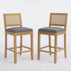 Homy Casa Solid Wood Bar Stools Set of 2 with Rattan Back and Padded Upholstered Seat