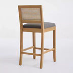 Homy Casa Solid Wood Bar Stools Set of 2 with Rattan Back and Padded Upholstered Seat