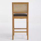 Homy Casa Solid Wood Bar Stools Set of 2 with Rattan Back and Padded Upholstered Seat