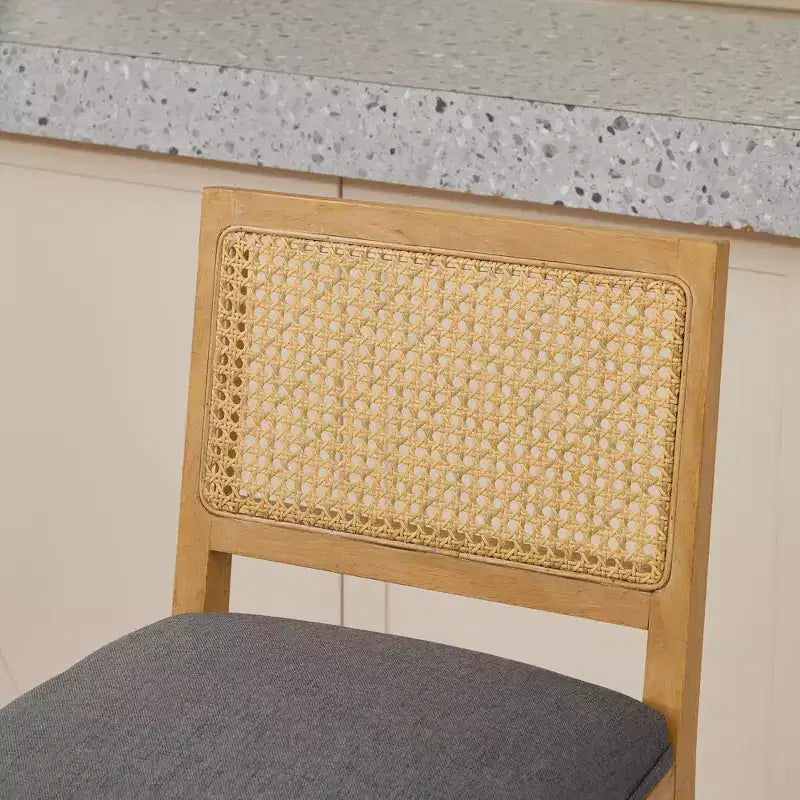 Homy Casa Solid Wood Bar Stools Set of 2 with Rattan Back and Padded Upholstered Seat