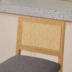 Homy Casa Solid Wood Bar Stools Set of 2 with Rattan Back and Padded Upholstered Seat